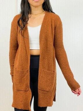 Madewell XS Kent Cardigan Sweater Coziest Yarn Open Front Orange Brown